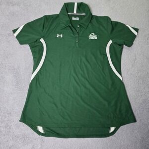 Under Armour Womens XL Polo Shirt Green‎ HeatGear Short Sleeve Colorblock Logo